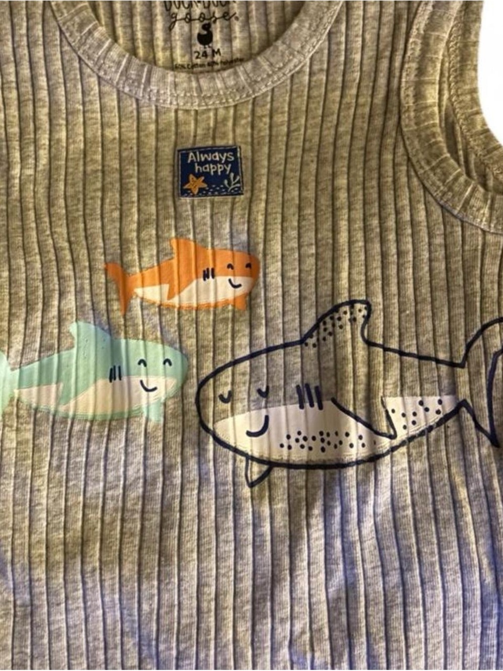 Ribbed Gray Tank Top with Smiling Shark Print - Kids size 2T